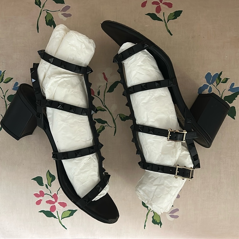 Valentino Leather Rockstud Gladiator Sandals with Box